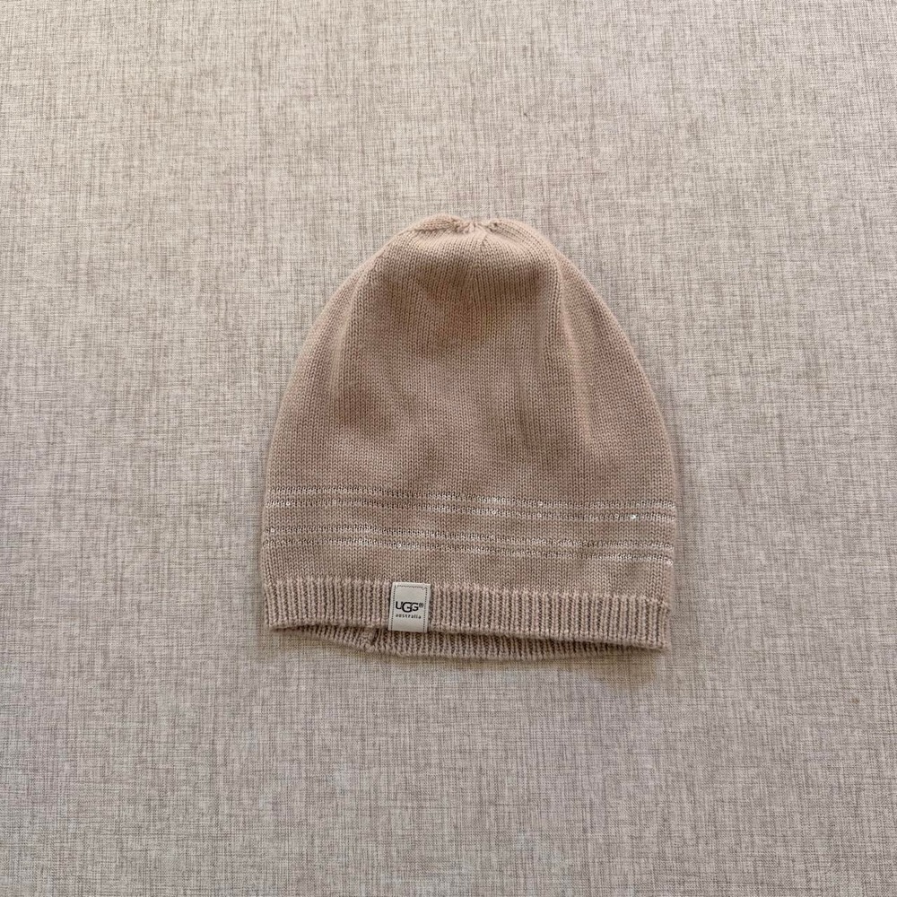 Ugg knit beanie hat cap Women's OS neutral wool blend sequin sparkle cozy warm
